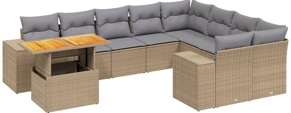 10 részes bézs polyrattan kerti ülőgarnitúra párnával