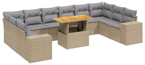 11 részes bézs polyrattan kerti ülőgarnitúra párnákkal