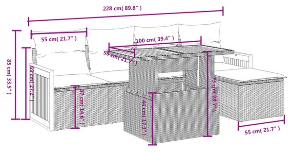 6 részes bézs polyrattan kerti ülőgarnitúra párnával