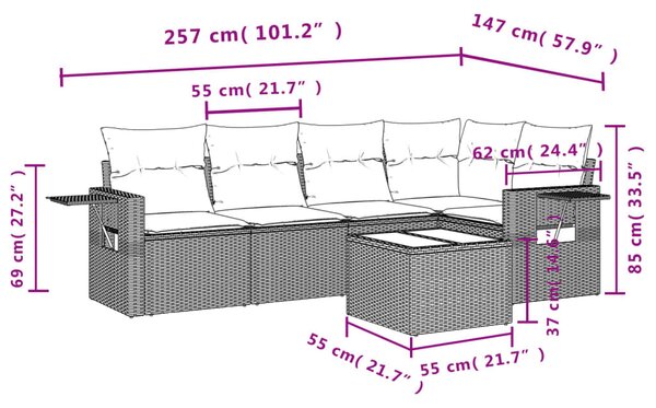6 részes szürke polyrattan kerti ülőgarnitúra párnákkal