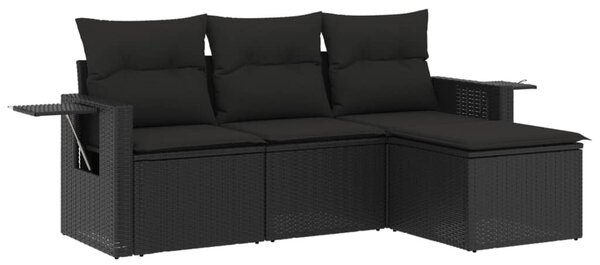 4 részes fekete polyrattan kerti ülőgarnitúra párnákkal
