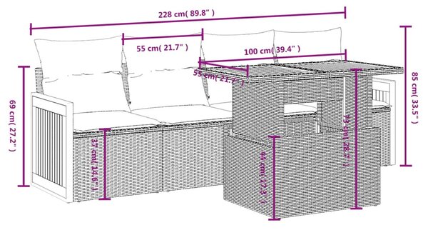 5 részes bézs polyrattan kerti ülőgarnitúra párnákkal