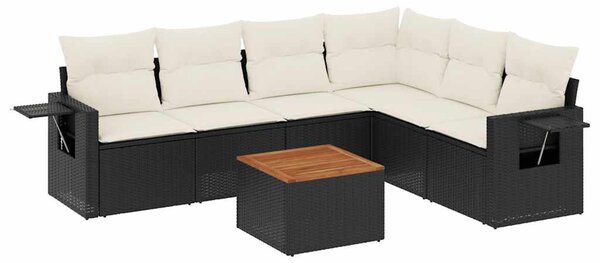 7 részes fekete polyrattan kerti ülőgarnitúra párnával