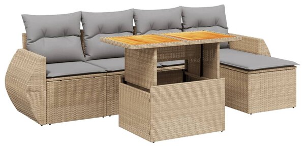 6 részes bézs polyrattan kerti ülőgarnitúra párnával