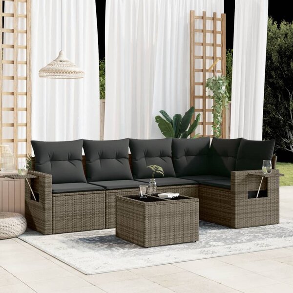 6 részes szürke polyrattan kerti ülőgarnitúra párnákkal