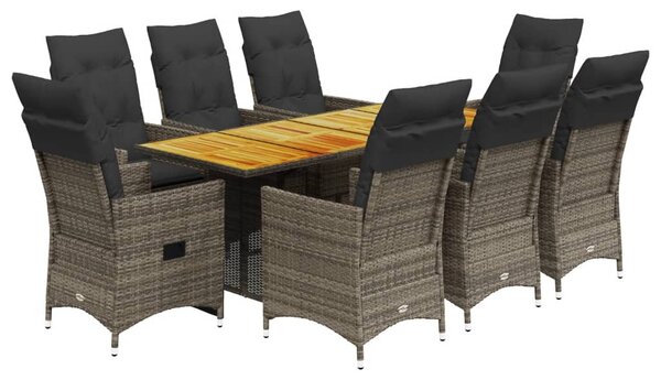 9 részes szürke polyrattan kerti étkezőgarnitúra párnával