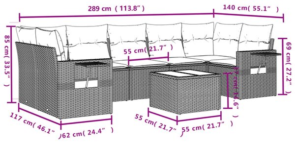 8 részes bézs polyrattan kerti ülőgarnitúra párnával