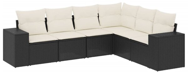 6 részes fekete polyrattan kerti ülőgarnitúra párnákkal