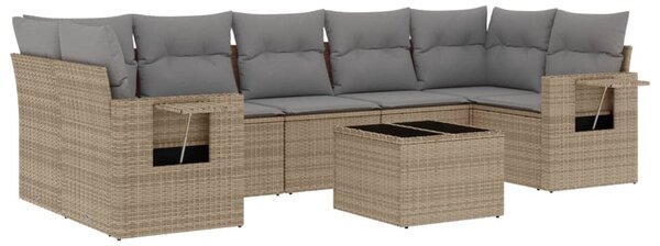 8 részes bézs polyrattan kerti ülőgarnitúra párnával