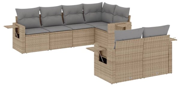 7 részes bézs polyrattan kerti ülőgarnitúra párnákkal