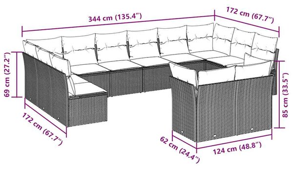 12 részes barna polyrattan kerti ülőgarnitúra párnákkal