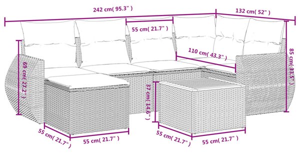 7 részes szürke polyrattan kerti ülőgarnitúra párnákkal