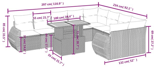 10 részes bézs polyrattan kerti ülőgarnitúra párnával