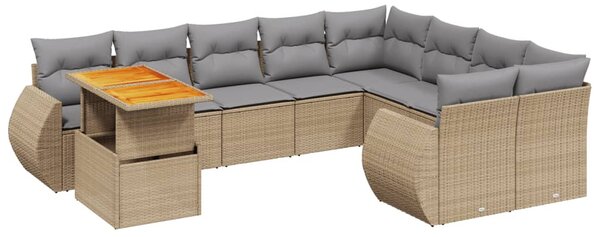 10 részes bézs polyrattan kerti ülőgarnitúra párnával