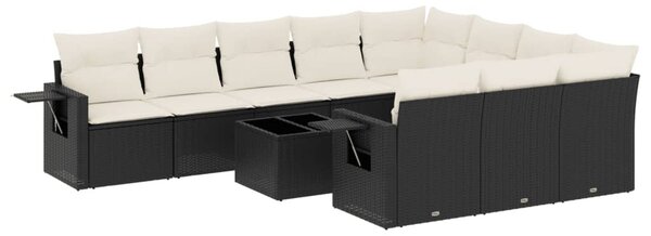 11 részes fekete polyrattan kerti ülőgarnitúra párnákkal