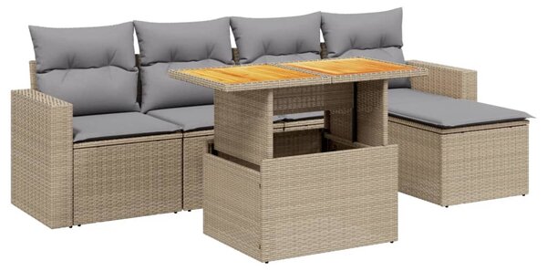 6 részes bézs polyrattan kerti ülőgarnitúra párnával