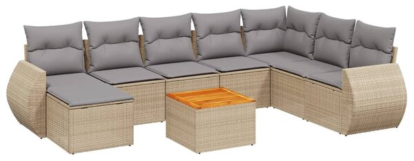 9 részes bézs polyrattan kerti ülőgarnitúra párnákkal