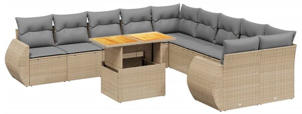 11 részes bézs polyrattan kerti ülőgarnitúra párnákkal