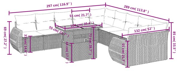 11 részes bézs polyrattan kerti ülőgarnitúra párnákkal