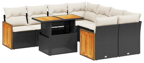 9 részes fekete polyrattan kerti ülőgarnitúra párnákkal
