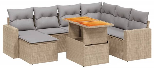 8 részes bézs polyrattan kerti ülőgarnitúra párnával
