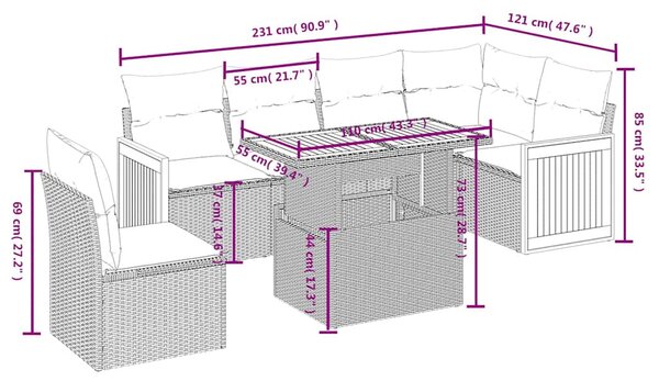 7 részes fekete polyrattan kerti ülőgarnitúra párnával