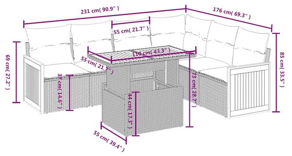 7 részes fekete polyrattan kerti ülőgarnitúra párnával