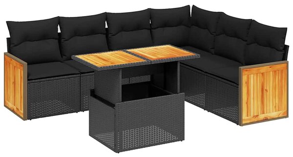 7 részes fekete polyrattan kerti ülőgarnitúra párnával