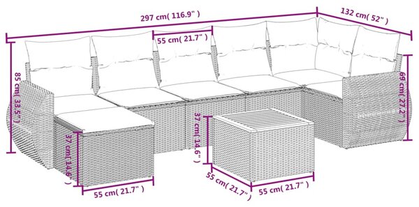 8 részes bézs polyrattan kerti ülőgarnitúra párnával