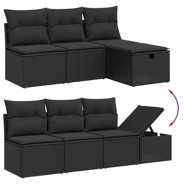 8 részes fekete polyrattan kerti ülőgarnitúra párnákkal