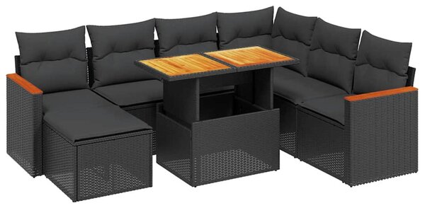 8 részes fekete polyrattan kerti ülőgarnitúra párnákkal