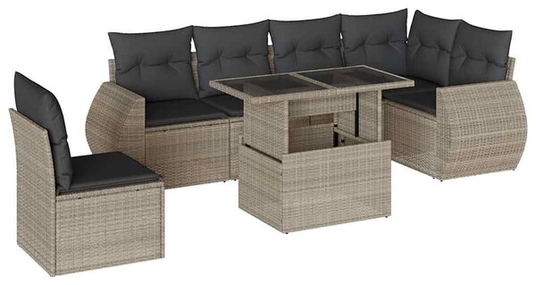 7 részes világosszürke polyrattan kerti ülőgarnitúra párnákkal