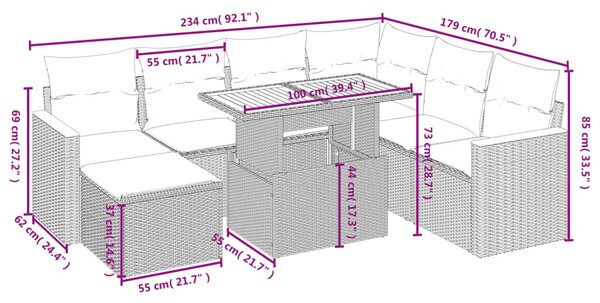 8 részes fekete polyrattan kerti ülőgarnitúra párnákkal