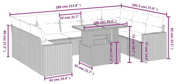 10 részes bézs polyrattan kerti ülőgarnitúra párnával