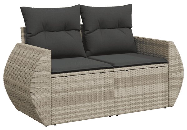 6 részes világosszürke polyrattan kerti ülőgarnitúra párnákkal