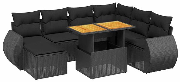 8 részes fekete polyrattan kerti ülőgarnitúra párnákkal