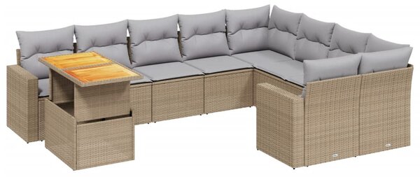 10 részes bézs polyrattan kerti ülőgarnitúra párnával