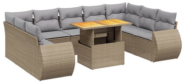 10 részes bézs polyrattan kerti ülőgarnitúra párnával