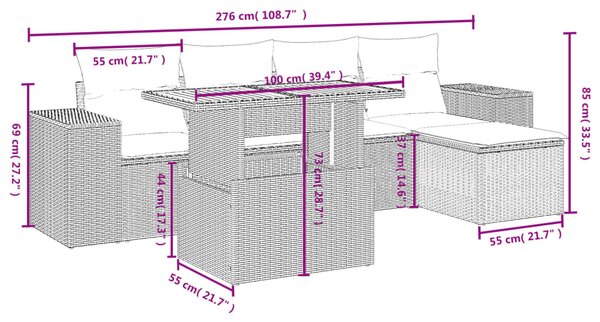6 részes bézs polyrattan kerti ülőgarnitúra párnával