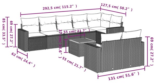 9 részes bézs polyrattan kerti ülőgarnitúra párnákkal
