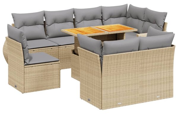 9 részes bézs polyrattan kerti ülőgarnitúra párnákkal