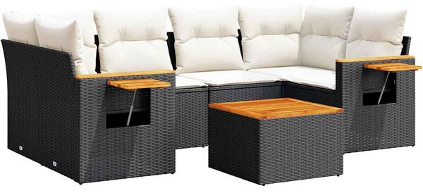 7 részes fekete polyrattan kerti ülőgarnitúra párnával