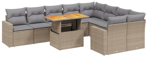 10 részes bézs polyrattan kerti ülőgarnitúra párnával