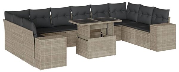 11 részes világosszürke polyrattan kerti ülőgarnitúra párnákkal