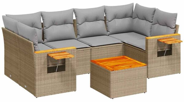 7 részes bézs polyrattan kerti ülőgarnitúra párnákkal