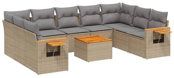 10 részes bézs polyrattan kerti ülőgarnitúra párnával