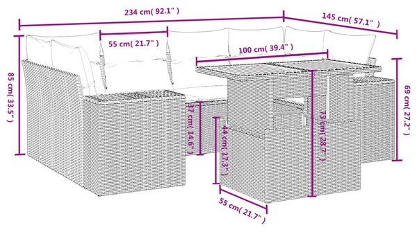 7 részes bézs polyrattan kerti ülőgarnitúra párnákkal