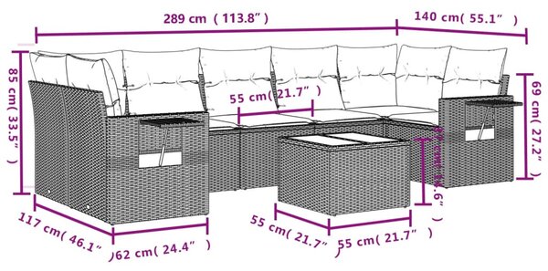 8 részes bézs polyrattan kerti ülőgarnitúra párnával