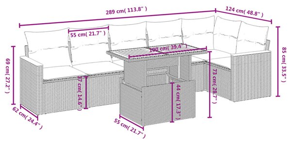 7 részes bézs polyrattan kerti ülőgarnitúra párnákkal
