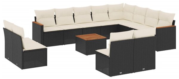 13 részes fekete polyrattan kerti ülőgarnitúra párnákkal